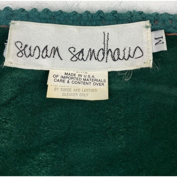 VTG Susan Sandhaus Green Leather Mohair Sweater Womens Medium Avant Garde Funky - Picture 10 of 11